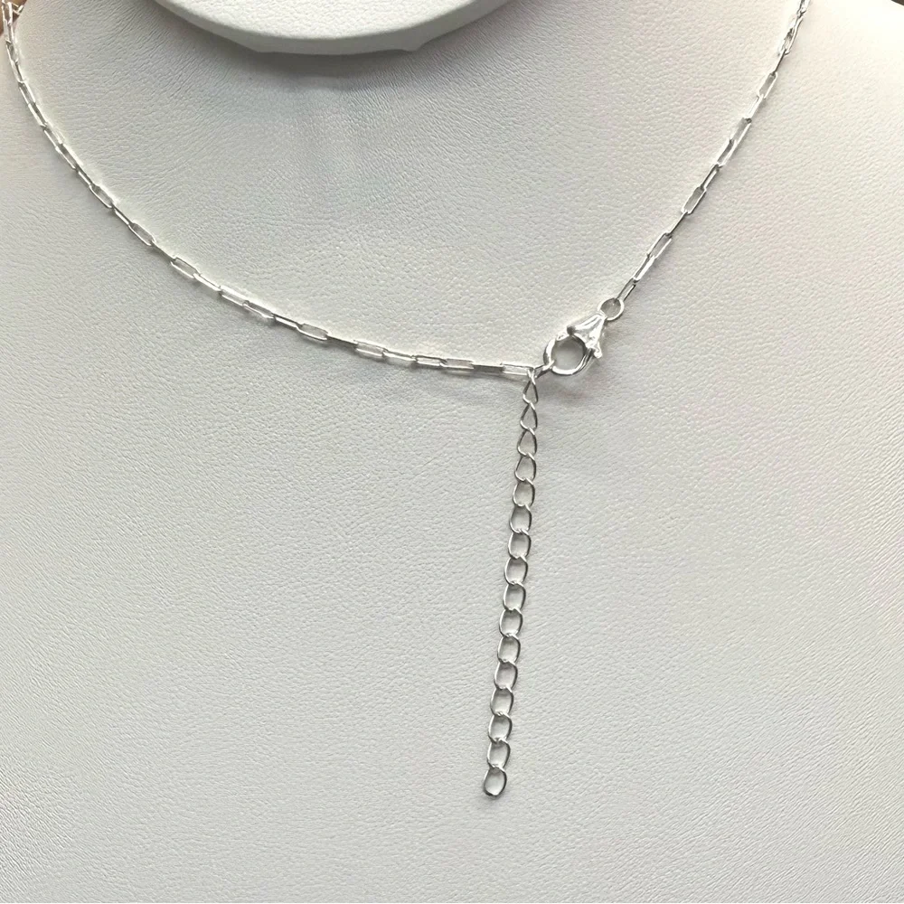 NLP1 Genuine Pink Larimar (Natrolite) Lariat Necklace Paperclip Necklace S925 - Picture 8 of 9